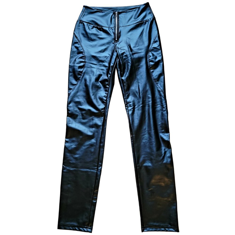 Women’s Faux Leather Black Pants Zipper-Front, Slightly Skinny, Small (NWOT)